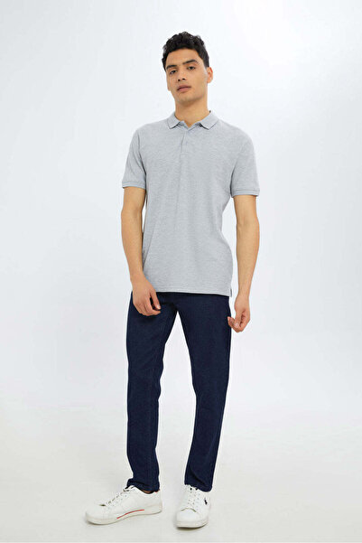 REDTAG Men Grey Plain Polo Shirt