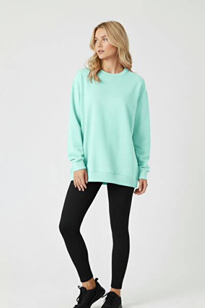 KOZİA OUTDOORS Baskısız Basic Oversize Bisiklet Yaka Şardonlu Unisex Rahat Kalıp Sweatshirt