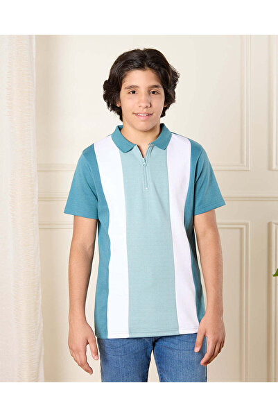 REDTAG قميص بولو أزرق مخضر مقطوع ومخيط للأولاد الكبار
