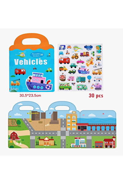 Krista Cartelă magnetică cu 30 de autocolante reutilizabile, Vehicule în oraș