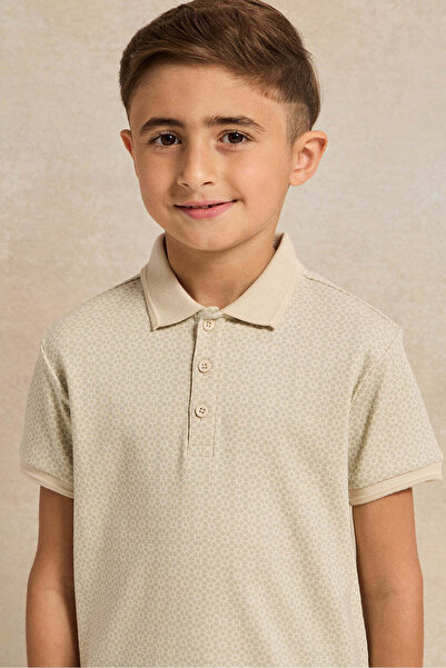 REDTAG Boys Ecru Printed Polo Shirt