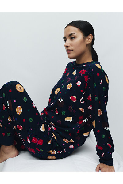 Marks & Spencer Saf Pamuklu Yılbaşı Desenli Pijama Takımı