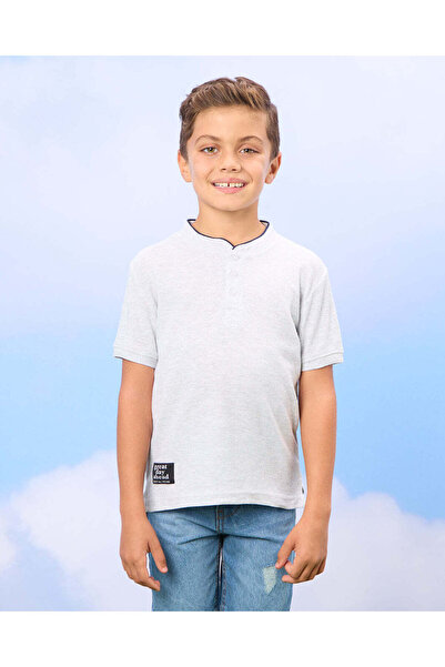 REDTAG Boys Silver Mandarin Polo Shirt