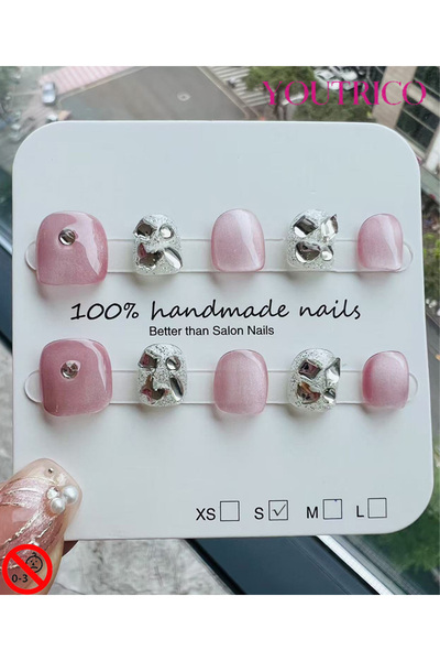 Youtrico أظافر صناعية للأطفال مصنوعة يدويًا بنسبة 100%، لون أخضر كرتوني، آمنة...