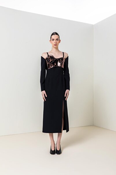 KAMEYA KONTRAST BÜSTİYER DETAYLI ELBİSE 26W40846