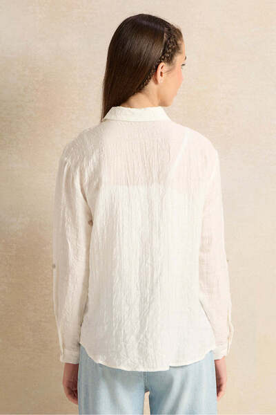 REDTAG Senior Girls White Embellished Shirt With Eyelets Contrast