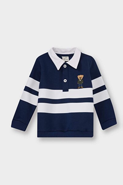 DeFacto Baby Boy Shirt Collar Bear Printed Color Block Soft Furry Inside Sweatshirt G4406A525Wn