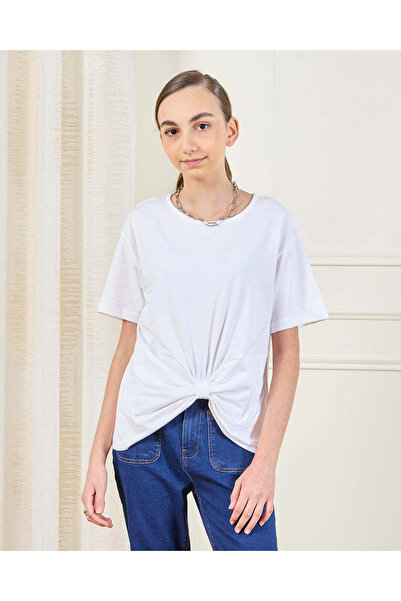 REDTAG Senior Girls White Bow Embellished Top