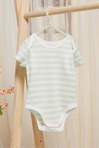 REDTAG Baby Mint And White Printed Bodysuit Set (Pack Of 3)