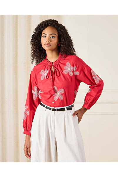 REDTAG Women Red Embroidered Blouse