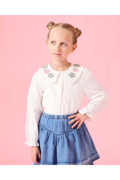 REDTAG Girls White Seersucker Collared Blouse With Pink Vest