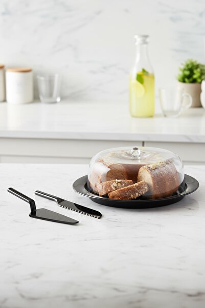 HSDemirci Acrylic Matte Black Cake Pan and Serving Set - 33 X 39 X 14 cm