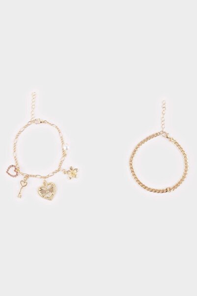 DeFacto Women's Charmlı 2-Piece Gold Bracelet F7723Axns