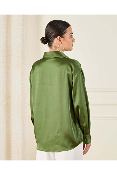 REDTAG Women Green Satin Shirt