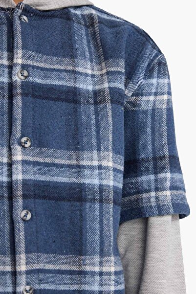 DeFacto Boy's 2-Piece Set Removable Hooded Plaid Shirt Sweatpants G3272A825Wn