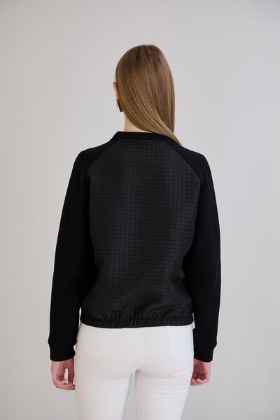 Sortie Women's Regular Fit Midi Length Knitwear Sleeves Zippered Black Color Transitional Bomber Coat