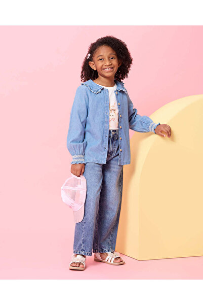 REDTAG Girls Blue Embellished Denim Collared Jacket