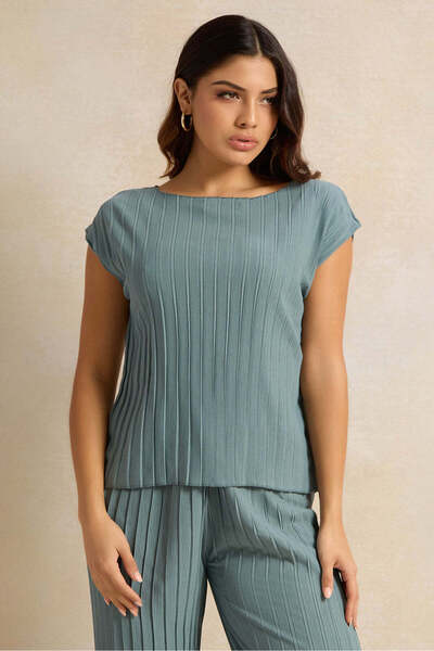 REDTAG Women Blue Pleated Blouse