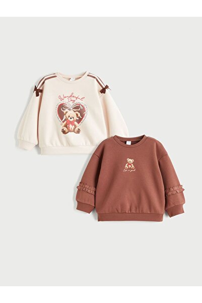 LC Waikiki مجموعة سويت شيرت LCW Kids Crew Neck مطبوع للفتيات مكونة من قطعتين