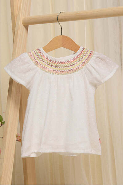 REDTAG بلوزة دوبي بيضاء سادة للبنات الرضع