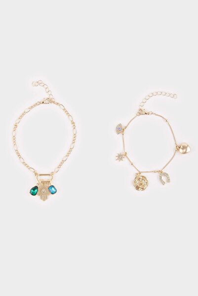 DeFacto Women's 2-Piece Gold Charm Bracelet F7722Axns