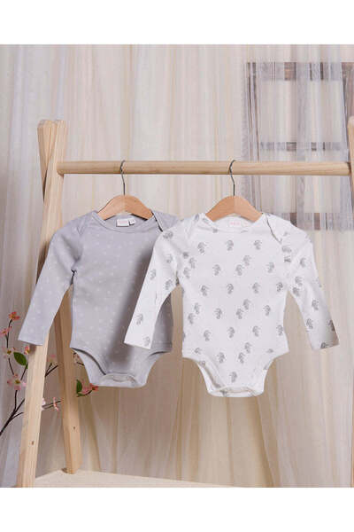 REDTAG طقم بيجامات سادة ومطبوع باللون الرمادي للأطفال (عبوة من قطعتين)