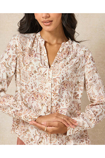 REDTAG Women Pink Centre Pleat Neck Gathered Blouse