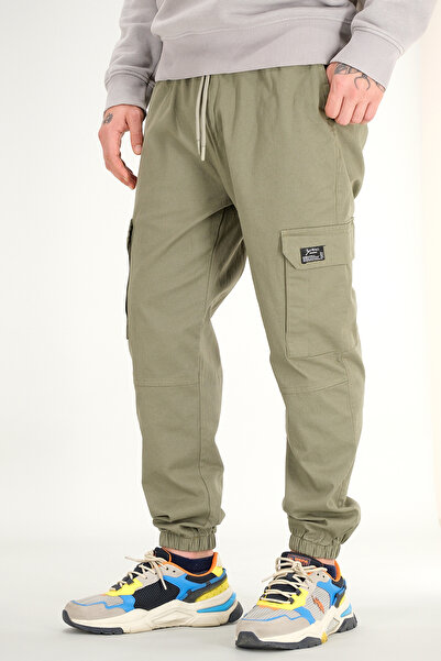 Souris Men's Light Khaki Cargo Pants Relaxed Fit Cotton Elasticated Leg