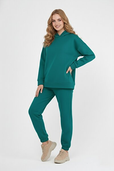 CrazyShopping Γυναικείο σετ φούτερ με ελαστική μέση και πόδια με τρεις κλωστές Fleece Oversize