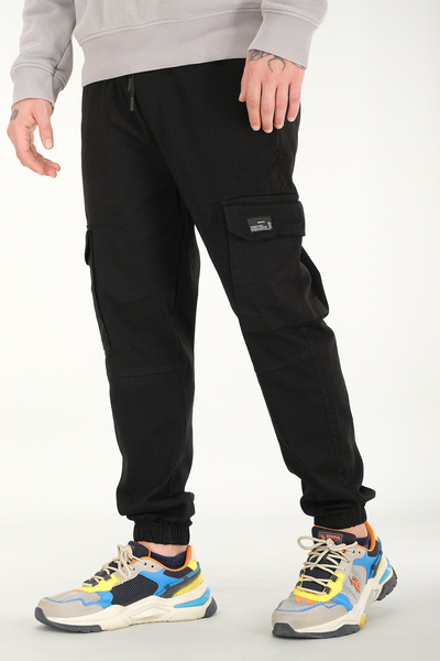 Souris Ανδρικό μαύρο παντελόνι Cargo Άνετο κομμένο βαμβακερό ελαστικό πόδι