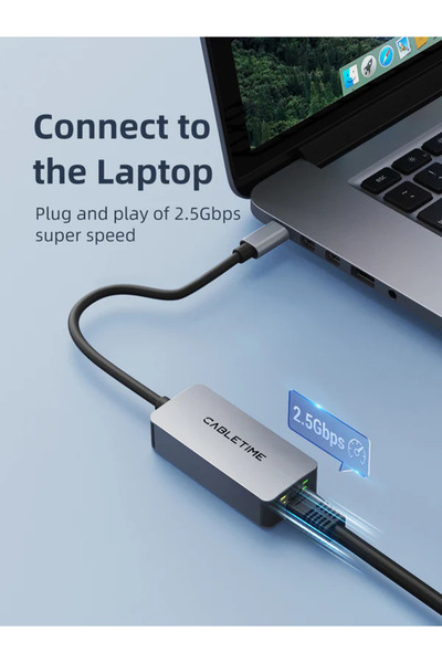 Cabletime USB C 3.0 to 2.5G RJ45 Ethernet Adapter