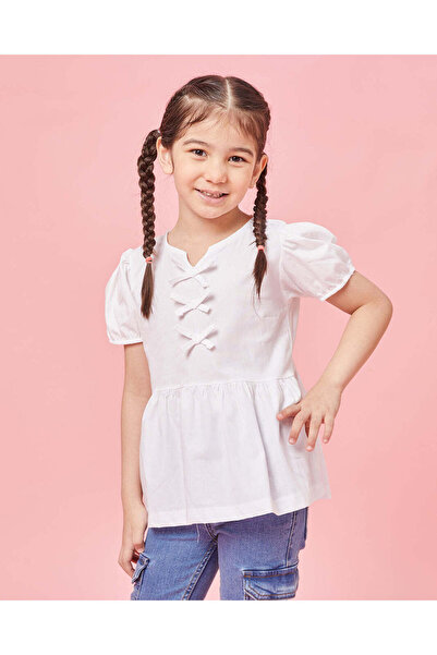 REDTAG Girls White Bow Embellished Blouse