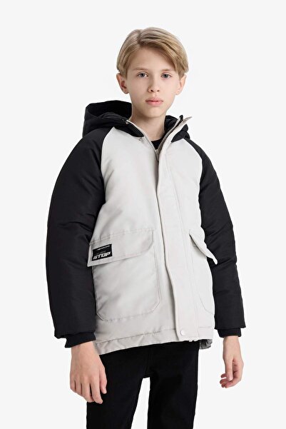 DeFacto Boy's Water Repellent K Hooded Fleece-Lined Parka E9386A825Wn