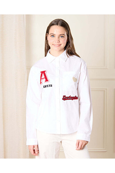 REDTAG قميص أبيض للفتيات الكبيرات مع رقع