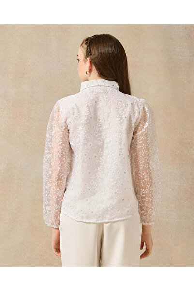 REDTAG Senior Girls White Organza Embellished Blouse