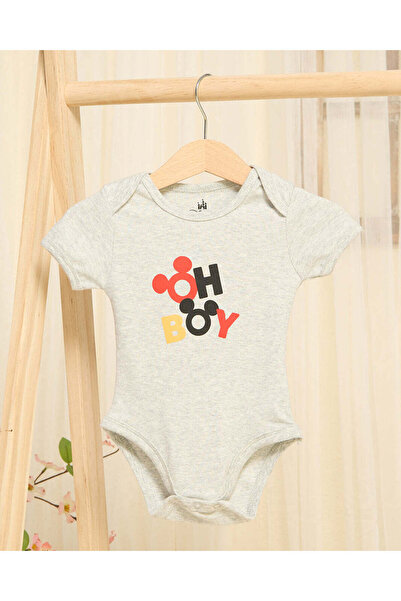 REDTAG بدلة جسم مطبوع ميكي باللون الرمادي للأطفال