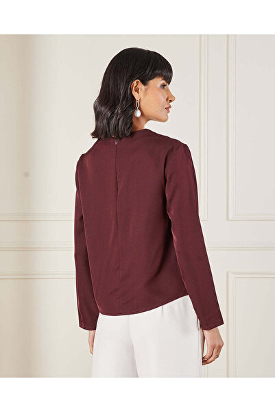 REDTAG Women Burgundy Plain Satin Blouse