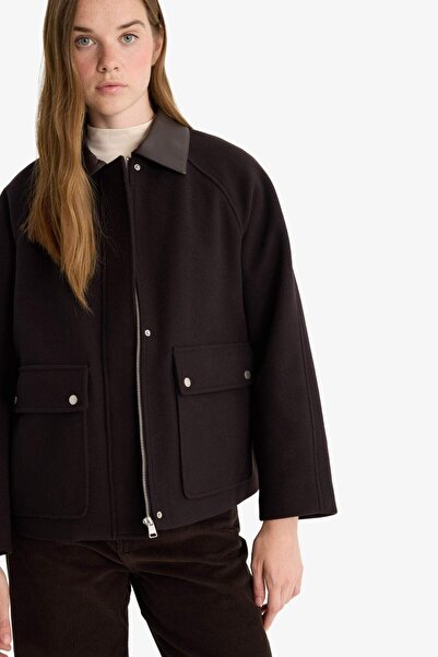 DeFacto Regular Fit Polo Yaka Fermuarlı Kaşe Mont F2799AX25WN