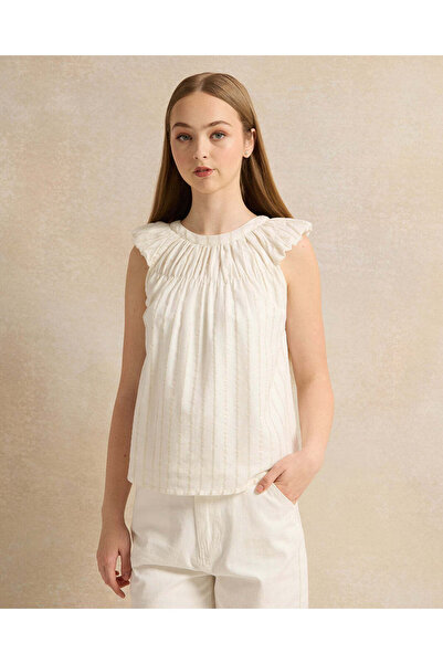 REDTAG Senior Girls White Embellished Sleeveless Blouse