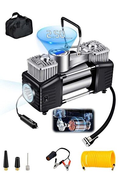 VOGMAX Heavy Duty Double 30mm Cylinder Tyre Inflator - 150 PSI Portable Air Compressor