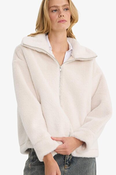 DeFacto Regular Fit Zippered Faux Faux Fur Coat F5567Ax25Wn