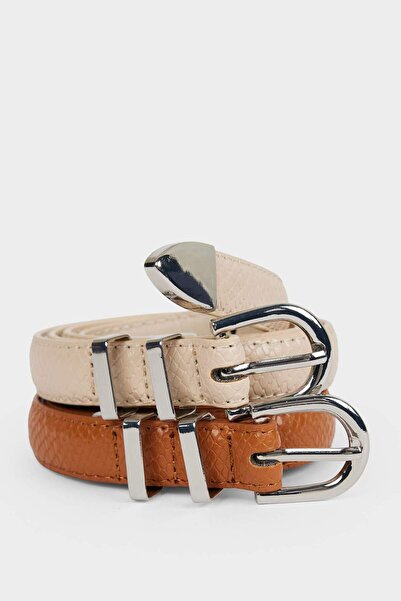 DeFacto Γυναικεία οβάλ αγκράφα από συνθετικό δέρμα 2 τεμαχίων casual ζώνη F3361AXNS