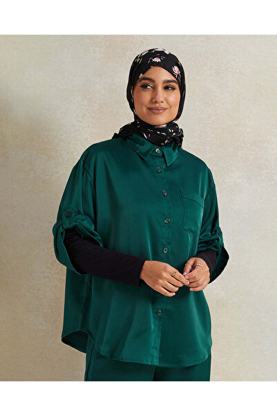 REDTAG Women Olive Collared Shirt Blouse