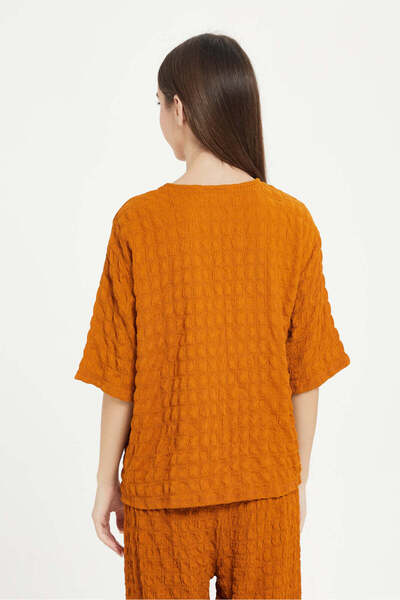 REDTAG Senior Girls Orange Front Tie Crinkle Blouse