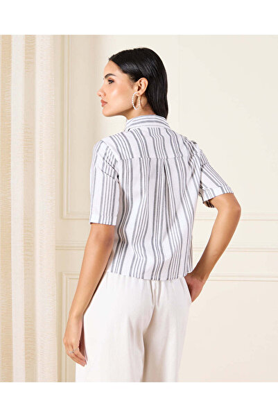 REDTAG Women White Striped Linen Shirt