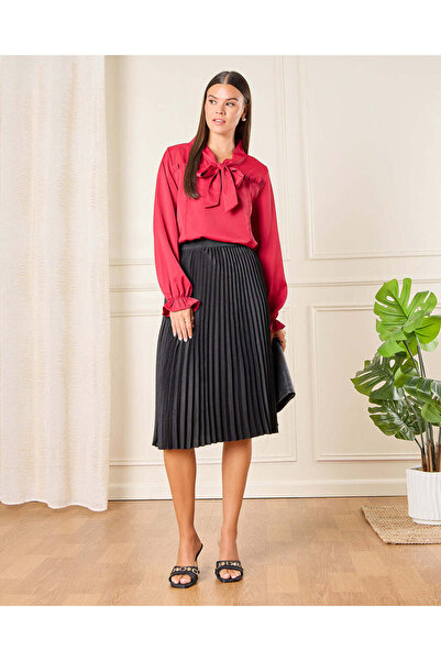 REDTAG Women Red Tie Neck Casual Blouse