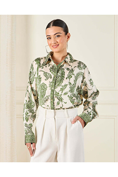 REDTAG Women Cream Printed Satin Shirt
