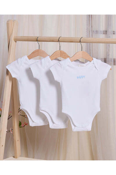 REDTAG طقم بدلة جسم بأكمام قصيرة باللون الأبيض للأطفال (عبوة من 3 قطع)