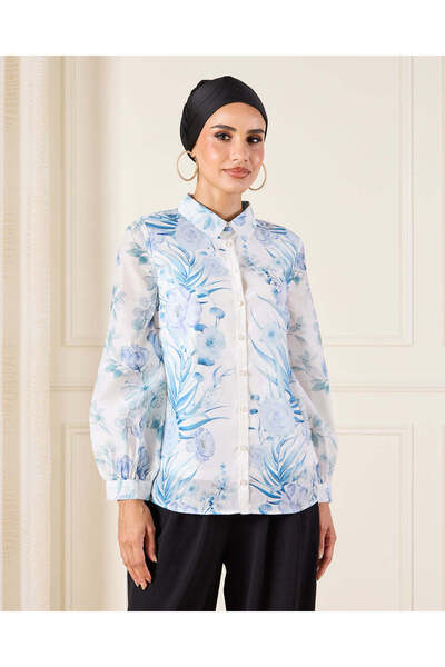 REDTAG قميص نسائي أزرق بياقة مطبوع