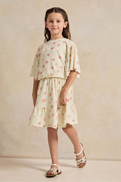 REDTAG Girls Cream Flower Allover Print Blouse